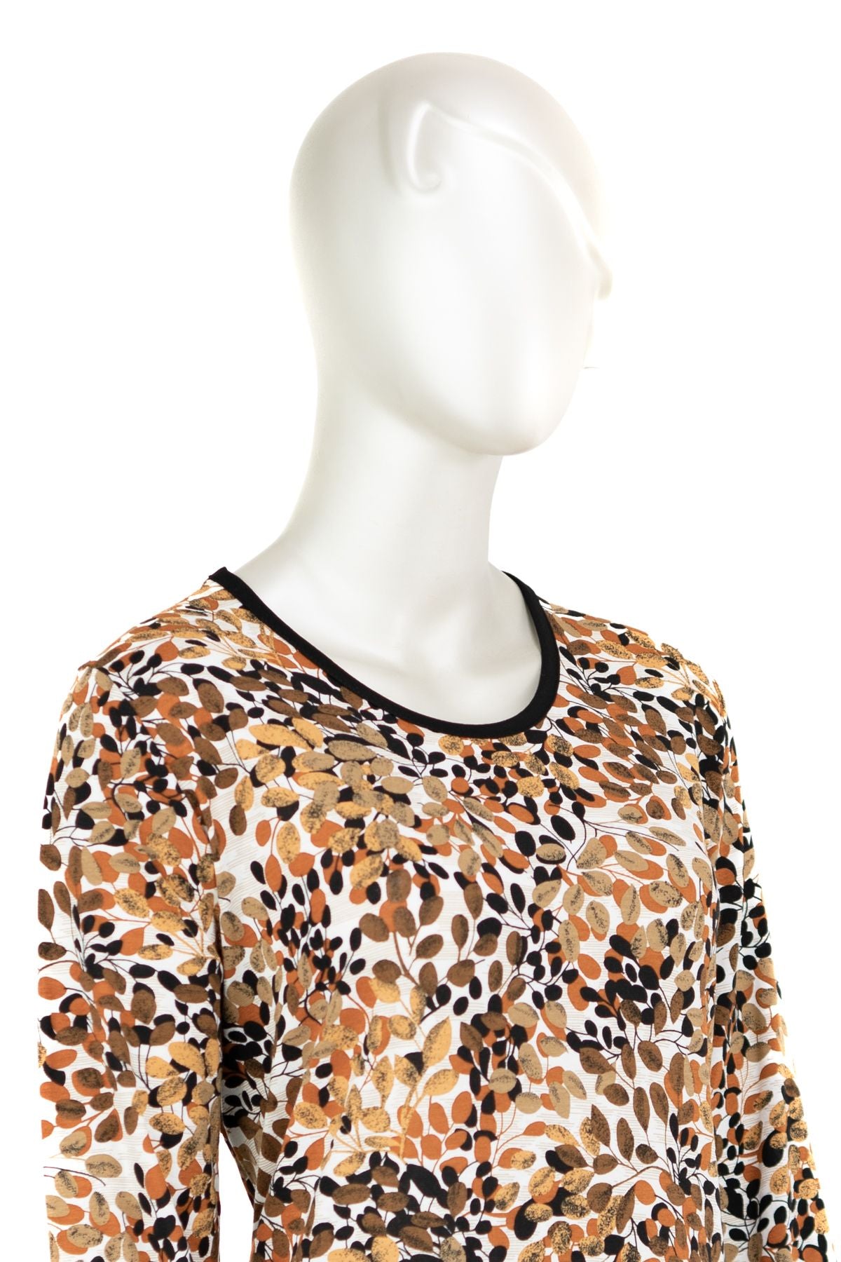 Kadın Viskon Kumaş Klasik Boydan Anne Elbise Yaprak Desenli Uzun Kollu Tam Kalıp Likralı